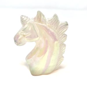 Rose Aura Quartz Unicorn Carving