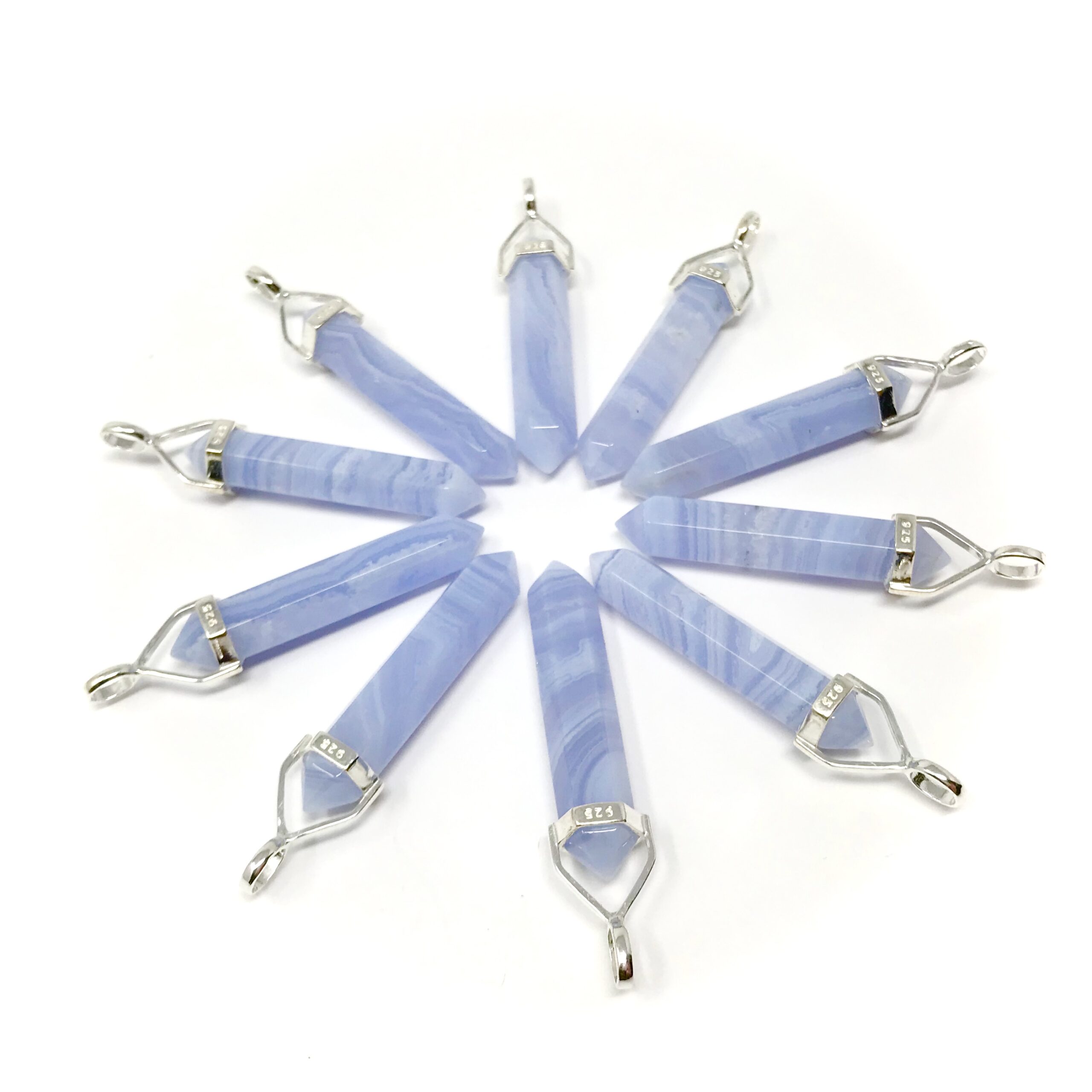 Double Terminated Blue Lace Agate Pendant 925 Silver